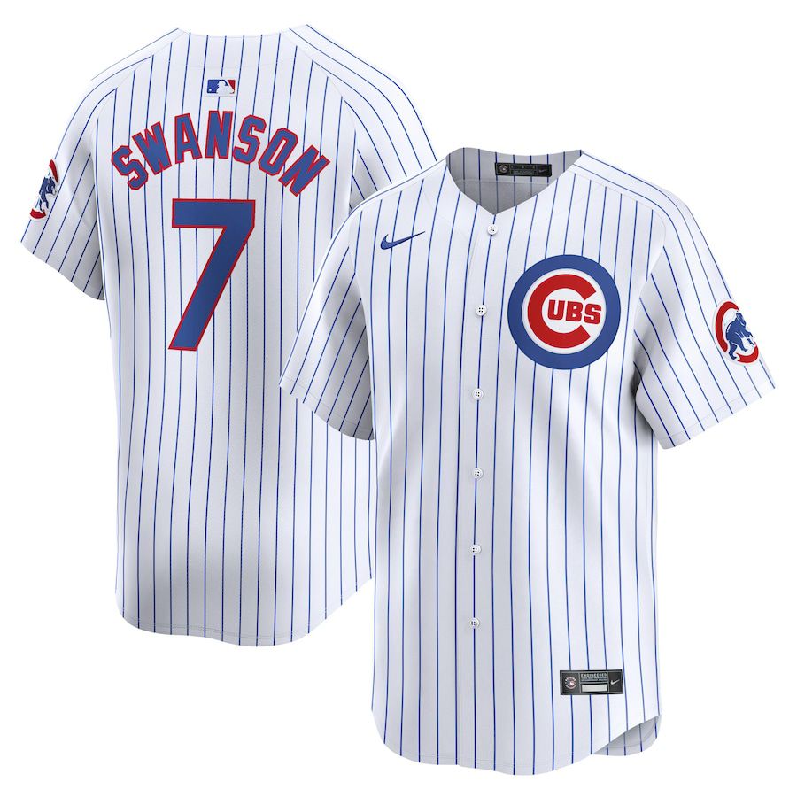 Men Chicago Cubs 7 Dansby Swanson Nike White Home Limited Player MLB Jersey